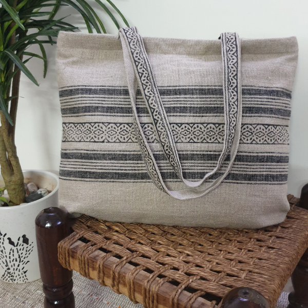  Natural Linen Yarn Dyed Stripe Tote Bag